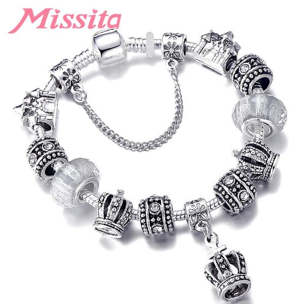 charm bracelets missita vintage white crown pendant bracelet with clear silver color murano beads brand for women jewelry wedding gift, Golden;silver
charm bracelets missita vintage white crown pendant bracelet with clear silver color murano beads brand for women jewelry wedding gift, Golden;silver