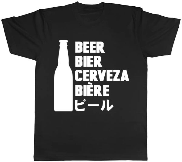 Beer in different Languages Mens Womens Ladies Unisex T-Shirt, White;black
Beer in different Languages Mens Womens Ladies Unisex T-Shirt, White;black