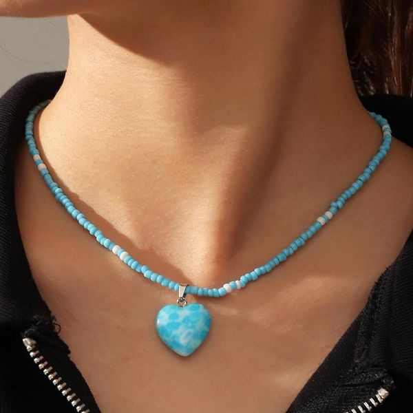 chains fashion bohemian jewelry accessory blue glass with heart pendant necklaces for women boho party necklace gift, Silver
chains fashion bohemian jewelry accessory blue glass with heart pendant necklaces for women boho party necklace gift, Silver
