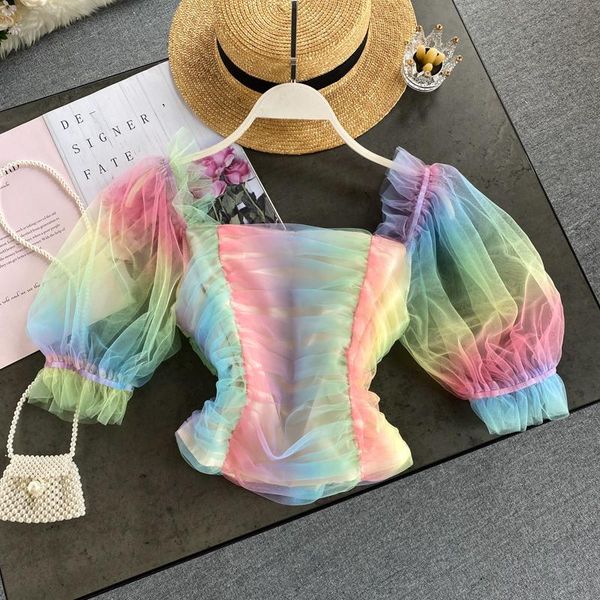 women's blouses & shirts girl's wear lady short sleeve pleated mesh color rainbow square neck fashion summer blouse n240, White
women's blouses & shirts girl's wear lady short sleeve pleated mesh color rainbow square neck fashion summer blouse n240, White