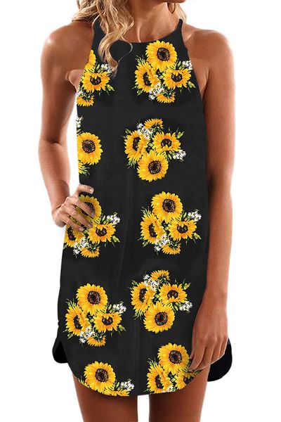 women casual floral printed spaghetti strap dress summer lady mini party vestidos waist slim skirts 220101, Black;gray
women casual floral printed spaghetti strap dress summer lady mini party vestidos waist slim skirts 220101, Black;gray