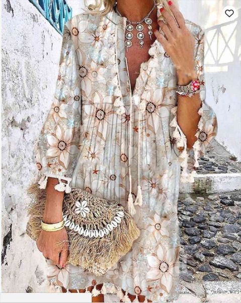 spring vintage v neck tassel women dress party elegant floral print sleeve mini ladies summer casual beach, Black;gray
spring vintage v neck tassel women dress party elegant floral print sleeve mini ladies summer casual beach, Black;gray