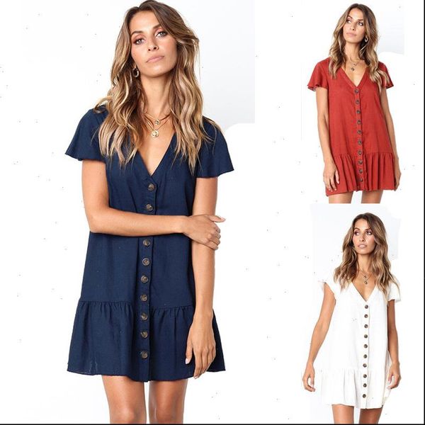 pleated ruffle womens dress female sundress women summer v neck linen buttons short mini vestidos a line casual, Black;gray
pleated ruffle womens dress female sundress women summer v neck linen buttons short mini vestidos a line casual, Black;gray