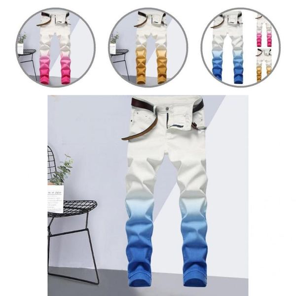 men's jeans gradient color individual high street colorful men trousers for stage show, Blue
men's jeans gradient color individual high street colorful men trousers for stage show, Blue