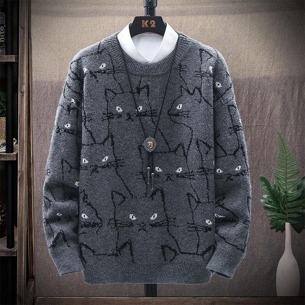 men's sweaters winter men casual cute cat pattern trendy slim mens o-neck long sleeve woolen warm pullovers 2021 clothing, White;black
men's sweaters winter men casual cute cat pattern trendy slim mens o-neck long sleeve woolen warm pullovers 2021 clothing, White;black
