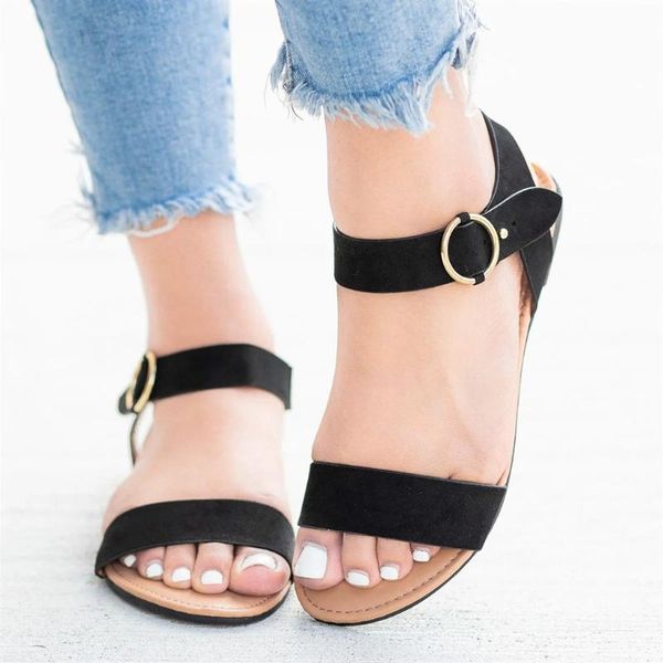 summer sandals women leather roma flat solid buckle shoes ladies casual peep toe, Black
summer sandals women leather roma flat solid buckle shoes ladies casual peep toe, Black