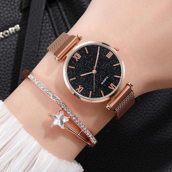 wristwatches 2pcs/set women watches simple starry sky rose gold watch women's wrist magnet ladies relogio feminino, Slivery;brown
wristwatches 2pcs/set women watches simple starry sky rose gold watch women's wrist magnet ladies relogio feminino, Slivery;brown