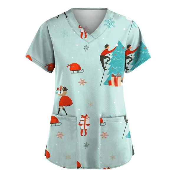 women's t-shirt working uniform women fashion merry christmas print short sleeve v-neck pullover ladies shirts top, White
women's t-shirt working uniform women fashion merry christmas print short sleeve v-neck pullover ladies shirts top, White