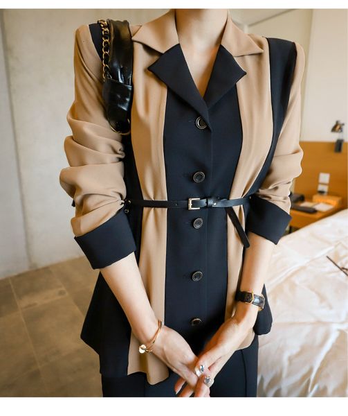two piece dress black asymmetric long sleeved women's jacket, tight with irregular lace and striped seams, White
two piece dress black asymmetric long sleeved women's jacket, tight with irregular lace and striped seams, White