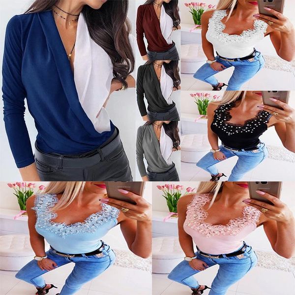 women's t-shirt spring autumn fashion variety of v-neck shirts bottoming long sleeves three-way stitching beading, White
women's t-shirt spring autumn fashion variety of v-neck shirts bottoming long sleeves three-way stitching beading, White