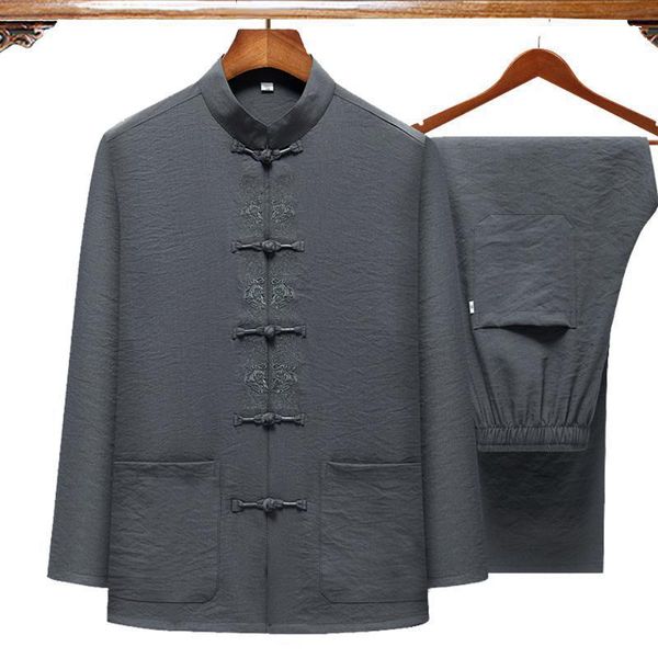 men's tracksuits plus size vintage chinese style embroidery cotton linen suit long sleeve loose wu shu tang suits men tai chi sets, Gray
men's tracksuits plus size vintage chinese style embroidery cotton linen suit long sleeve loose wu shu tang suits men tai chi sets, Gray