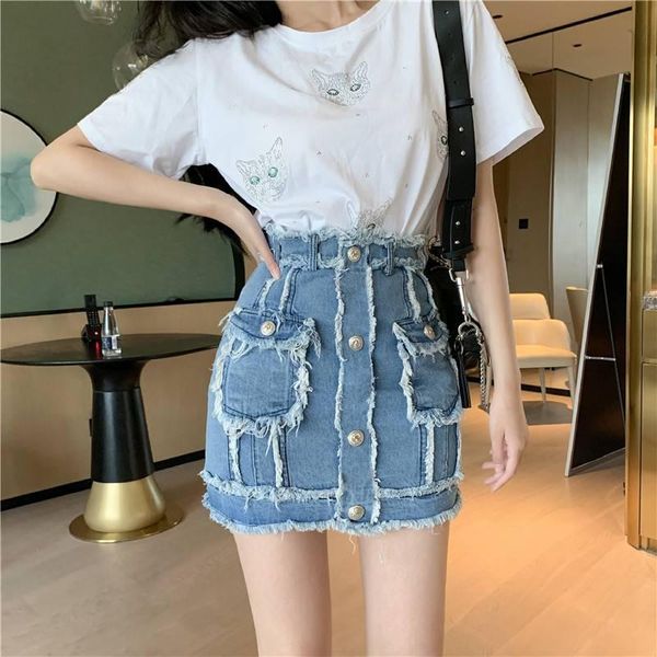 summer women high-waist denim skirt fringed single-breasted tassel bag hip skirts, Black
summer women high-waist denim skirt fringed single-breasted tassel bag hip skirts, Black