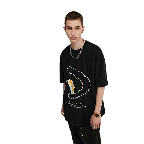 men's t-shirts star actual shooting models summer tide couples loose t-shirt personalized necklace print round neck short-sleeved men, White;black
men's t-shirts star actual shooting models summer tide couples loose t-shirt personalized necklace print round neck short-sleeved men, White;black