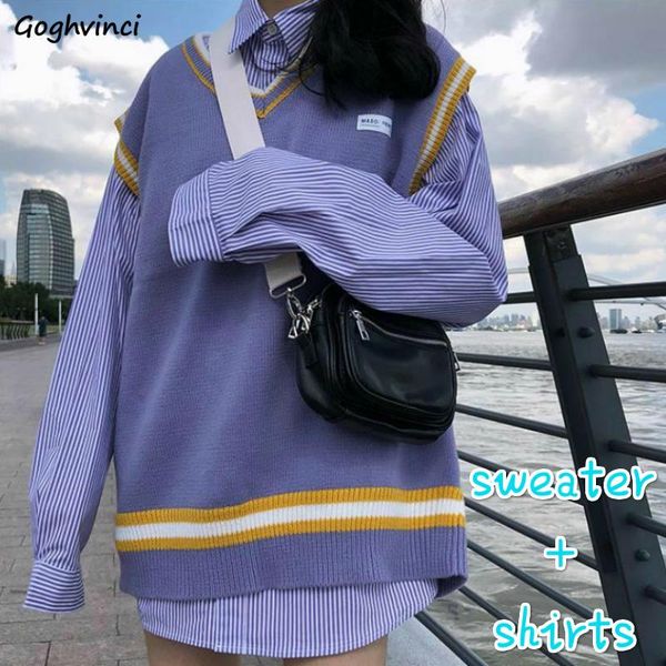 women sets v-neck patchwork sweater vests colorful chic long sleeve striped shirts womens 2 pecs cute sweet preppy style ulzzang two piece d, White
women sets v-neck patchwork sweater vests colorful chic long sleeve striped shirts womens 2 pecs cute sweet preppy style ulzzang two piece d, White