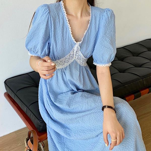 party dresses summer fashion temperament vestidos female v-neck lace stitching texture waist puff sleeve midi dress dk990, White;black
party dresses summer fashion temperament vestidos female v-neck lace stitching texture waist puff sleeve midi dress dk990, White;black