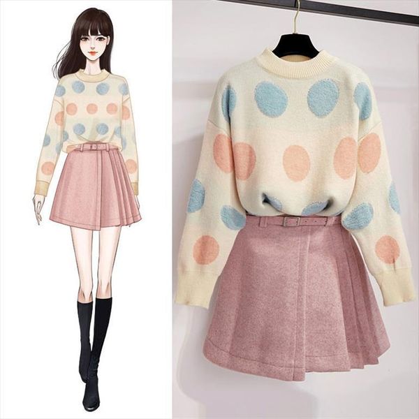 two piece set winter women tracksuits long sleeves colorful dot sweater woolen blend skirts 2 pcs sets female outfit, Gray
two piece set winter women tracksuits long sleeves colorful dot sweater woolen blend skirts 2 pcs sets female outfit, Gray