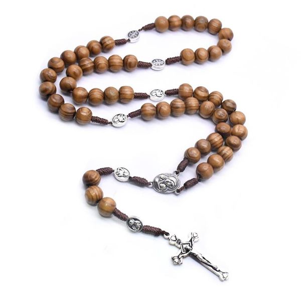 wood beads cord rosary necklace st benedict medal jesus zinc alloy cross pendant catholic fashion religious jewelry necklaces, Silver
wood beads cord rosary necklace st benedict medal jesus zinc alloy cross pendant catholic fashion religious jewelry necklaces, Silver