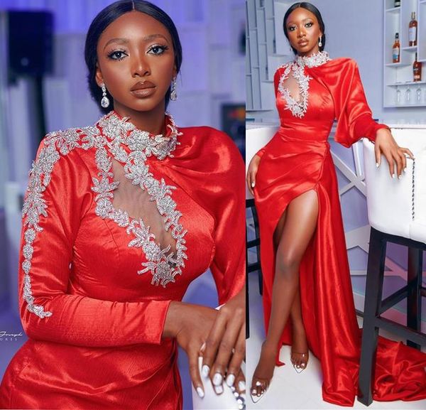 arrival red mermaid evening dressesfront slit 2021 long sleeve black girls prom high neck satin long formal gowns, Black;red
arrival red mermaid evening dressesfront slit 2021 long sleeve black girls prom high neck satin long formal gowns, Black;red