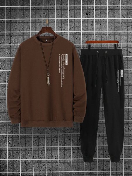 men slogan graphic sweatshirt & drawstring waist sweatpants 80an#, Gray
men slogan graphic sweatshirt & drawstring waist sweatpants 80an#, Gray