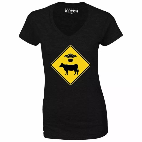 UFO Cow Abduction Sign Womens T-Shirt - V-Neck Funny Caution Warning Aliens, White;black
UFO Cow Abduction Sign Womens T-Shirt - V-Neck Funny Caution Warning Aliens, White;black