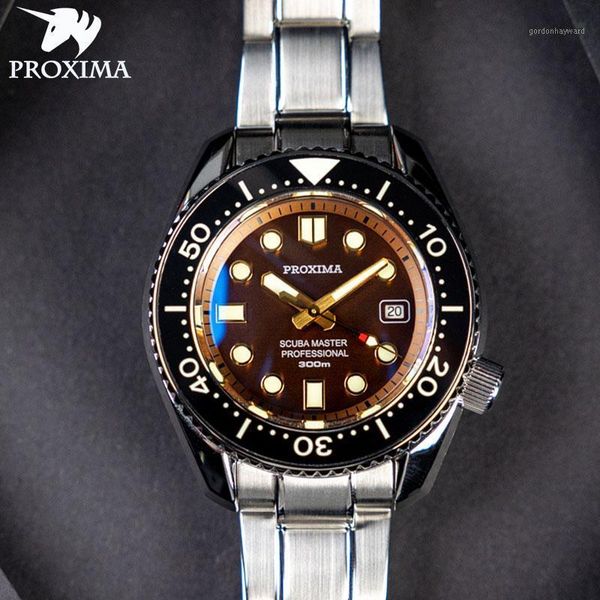 proxima 2021 men's business watch nh35 mechanical brand automatic 300m waterproof diving reloj hombre wristwatches, Slivery;brown
proxima 2021 men's business watch nh35 mechanical brand automatic 300m waterproof diving reloj hombre wristwatches, Slivery;brown