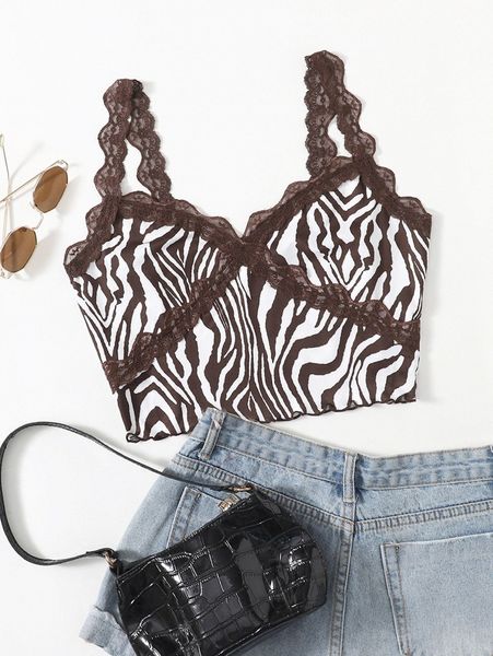 lace trim zebra striped cami f8ab#, White
lace trim zebra striped cami f8ab#, White