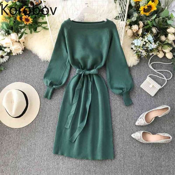 korobov vintage elegant o-neck puff sleeve women dress office lady lacing bow dresses solid basic knitted vestidos femme 79258 210430, Black;gray
korobov vintage elegant o-neck puff sleeve women dress office lady lacing bow dresses solid basic knitted vestidos femme 79258 210430, Black;gray