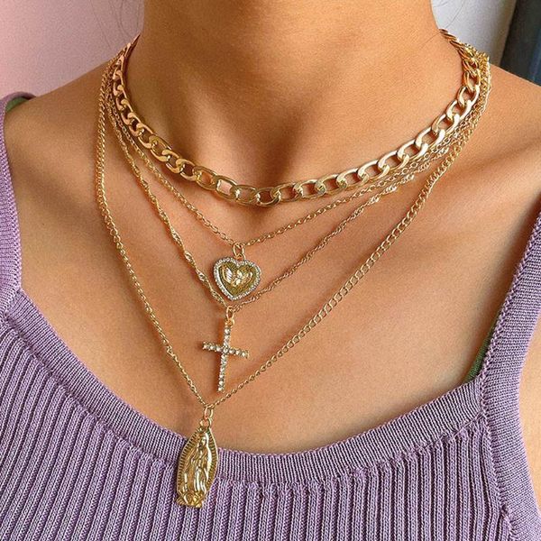 chains trendy metal chain choker multi-layer portrait cross heart pendant necklace set for women golden clavicle necklaces jewelry, Silver
chains trendy metal chain choker multi-layer portrait cross heart pendant necklace set for women golden clavicle necklaces jewelry, Silver