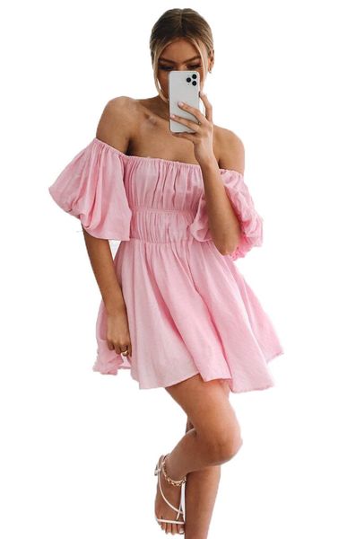 women slash neck puff sleeve summer dress mini dress solid color short a-line party vacation beach clothes elastic waist, Black;gray
women slash neck puff sleeve summer dress mini dress solid color short a-line party vacation beach clothes elastic waist, Black;gray