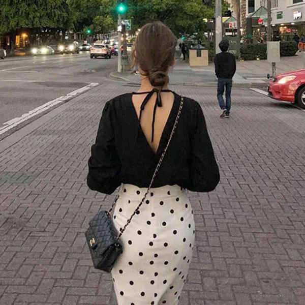 ms summer black long sleeve shirt design feeling small backless coat loose render unlined upper garment 210417, White
ms summer black long sleeve shirt design feeling small backless coat loose render unlined upper garment 210417, White