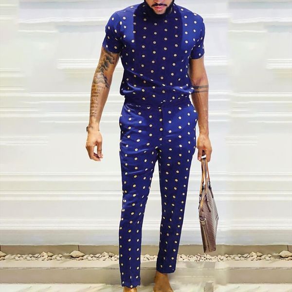 set round neck polka dot men tracksuit print short sleeved casual trousers suit camisetas hombre, Gray
set round neck polka dot men tracksuit print short sleeved casual trousers suit camisetas hombre, Gray