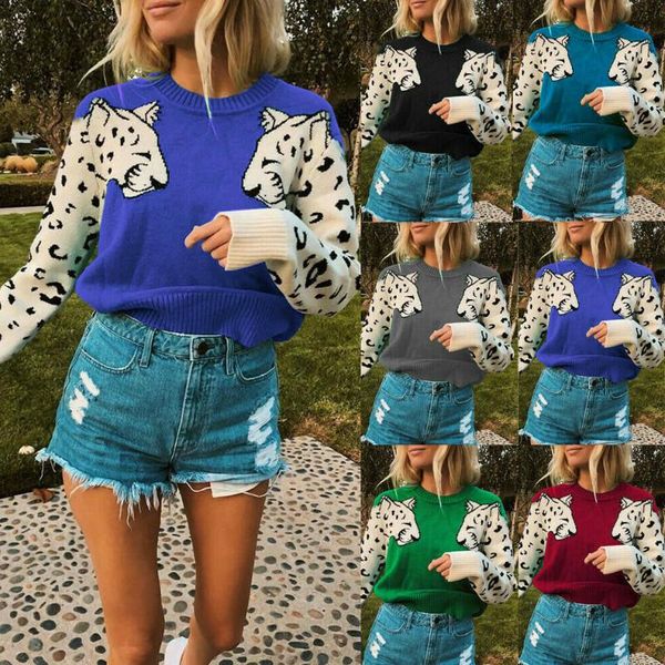 women's sweaters winter women sweater long sleeve leopard knitted jumper loose crew neck outwear, White;black
women's sweaters winter women sweater long sleeve leopard knitted jumper loose crew neck outwear, White;black