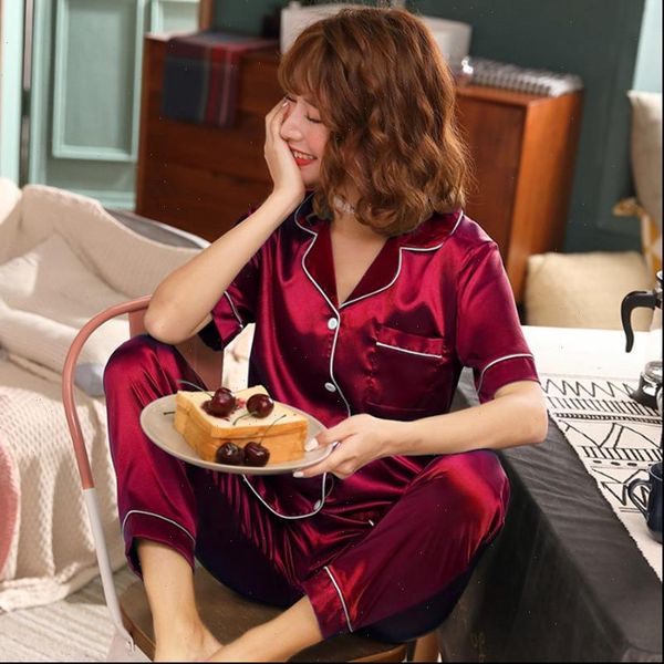 2 piecesfaux silk satin pajamas womens sleepwears set spring short sleeve long pants suit homewear, Black;red
2 piecesfaux silk satin pajamas womens sleepwears set spring short sleeve long pants suit homewear, Black;red