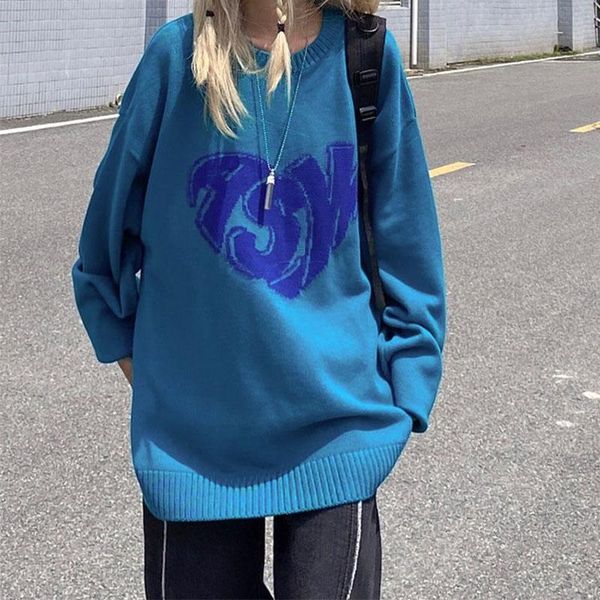 women's sweaters punk harajuku style letter heart-shaped stitching blue o-neck knitted sweater long-sleeved women pullover oversized lo, White;black
women's sweaters punk harajuku style letter heart-shaped stitching blue o-neck knitted sweater long-sleeved women pullover oversized lo, White;black
