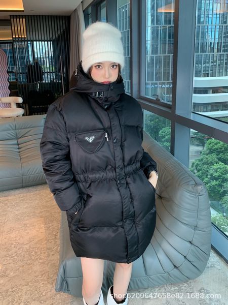 women's down jacket new triangle logo letter badge black warm waist mid-length hooded down padded jacket
women's down jacket new triangle logo letter badge black warm waist mid-length hooded down padded jacket