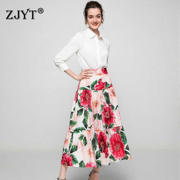 runway fashion spring women outfits elegant lady white shirt and floral print skirt suit 2 piece matching sets 210601
runway fashion spring women outfits elegant lady white shirt and floral print skirt suit 2 piece matching sets 210601