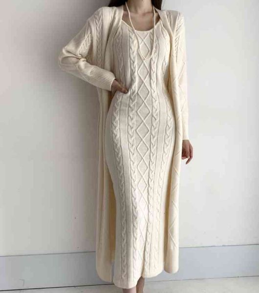 two piece dress korean fashion ladies sweater suit autumn winter solid color long cardigan + knitted suspender two-piece uw4t, White
two piece dress korean fashion ladies sweater suit autumn winter solid color long cardigan + knitted suspender two-piece uw4t, White