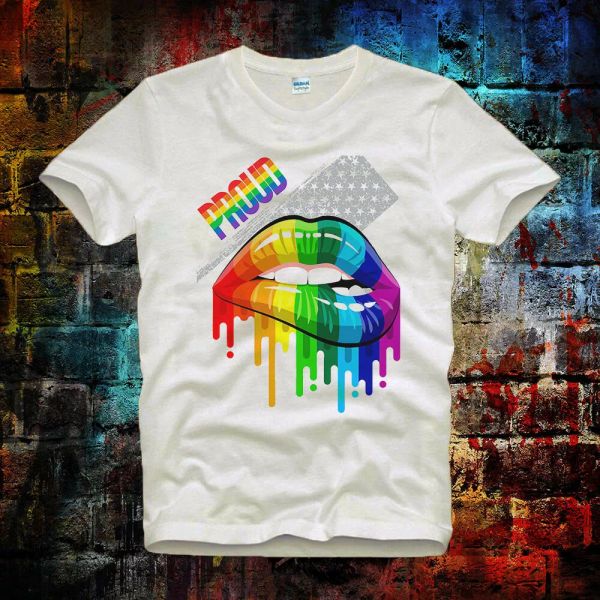 proud lgbt rainbow lips gay pride soho tee & ladies t shirt 596b, White;black