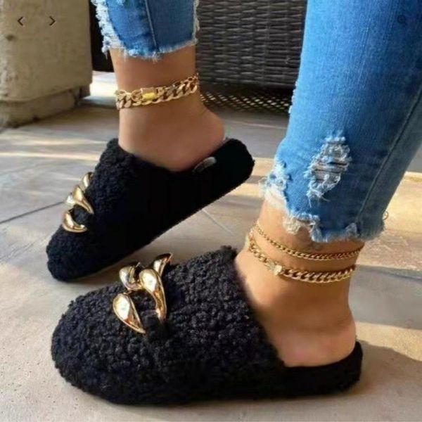 slippers plus size women furry fur slides home flip flops ladies winter warm metal female mules shoes outside for, Black
slippers plus size women furry fur slides home flip flops ladies winter warm metal female mules shoes outside for, Black