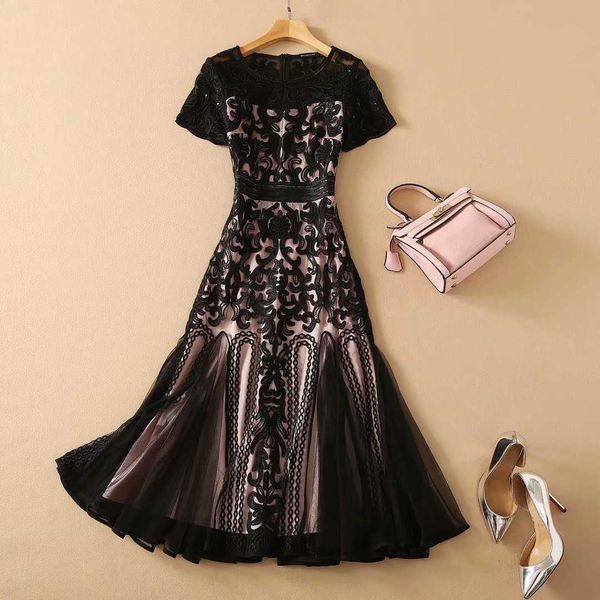 est women's summer fashion elegant short sleeve o-neck retro embroidery mermaid skirt maxi long dress 210526, Black;gray
est women's summer fashion elegant short sleeve o-neck retro embroidery mermaid skirt maxi long dress 210526, Black;gray