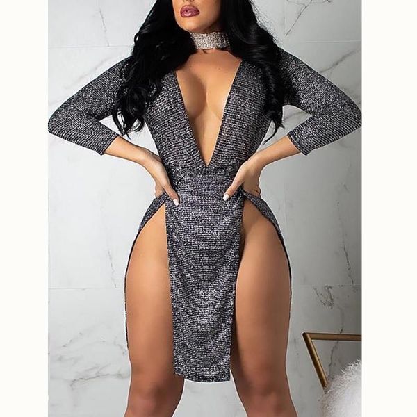 women high womens dress side split night clubwear short femael long sleeve low cut deep v neck bodycon slim, Black;gray
women high womens dress side split night clubwear short femael long sleeve low cut deep v neck bodycon slim, Black;gray