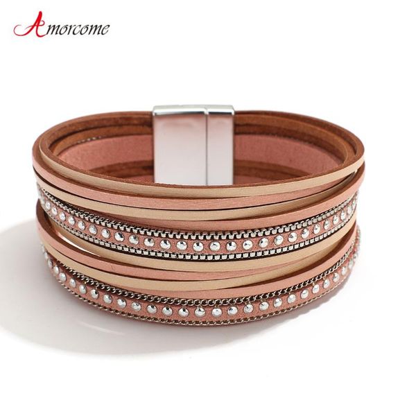 tennis amorcome bohemian multilayer rivet pink slim strips leather bracelets for women fashion female wrap bracelet femme jewelry, Golden;silver
tennis amorcome bohemian multilayer rivet pink slim strips leather bracelets for women fashion female wrap bracelet femme jewelry, Golden;silver