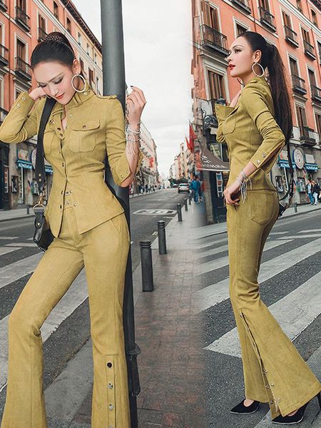 o-neck full women's suit mustard yellow fashion temperament suede slimming shirt and micro trousers two-piece women two piece pants, White
o-neck full women's suit mustard yellow fashion temperament suede slimming shirt and micro trousers two-piece women two piece pants, White