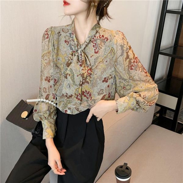 women's blouses & shirts shirt women 2021 spring and autumn long-sleeved chiffon retro fashion bow tie floral splicing blouse female, White
women's blouses & shirts shirt women 2021 spring and autumn long-sleeved chiffon retro fashion bow tie floral splicing blouse female, White