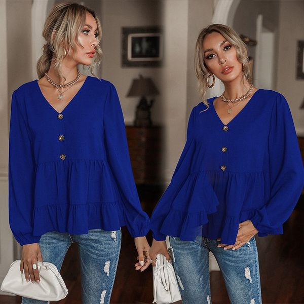 blue women's v-neck long sleeve 2021 summer new temperament french retro thin women's t-shirt, White
blue women's v-neck long sleeve 2021 summer new temperament french retro thin women's t-shirt, White