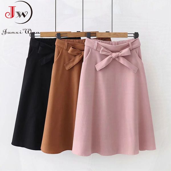 women casual skirts spring and summer solid high waist bow belt elegant office ladies fashion midi skirt jupe faldas femme 210510, Black
women casual skirts spring and summer solid high waist bow belt elegant office ladies fashion midi skirt jupe faldas femme 210510, Black