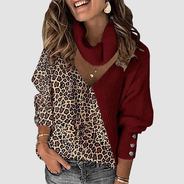 women's sweaters women knitted leopard patchwork turtleneck pullover spring autumn fashion button long lantern sleeve loose sweater, White;black
women's sweaters women knitted leopard patchwork turtleneck pullover spring autumn fashion button long lantern sleeve loose sweater, White;black
