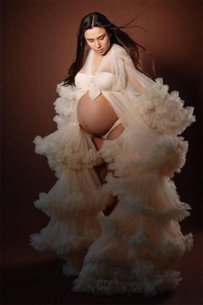 women's sleepwear beige pregnant night gown bride robes custom made ruffles tulle long sleeves pograph women dress, Black;red
women's sleepwear beige pregnant night gown bride robes custom made ruffles tulle long sleeves pograph women dress, Black;red