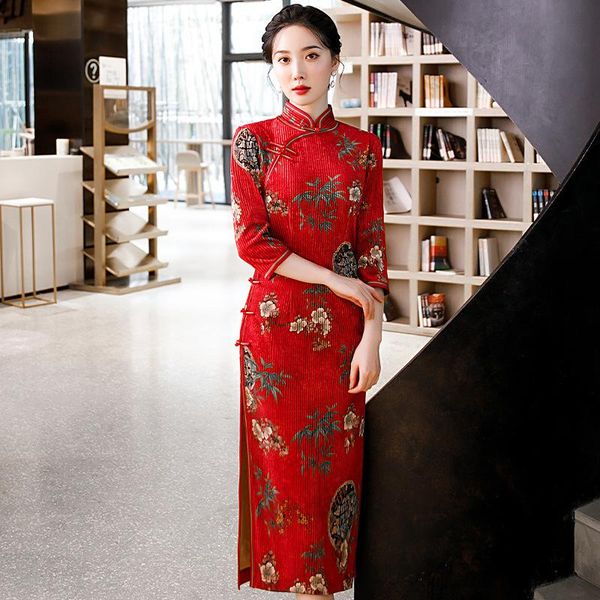 ethnic clothing chinese style red women cheongsam traditional elegant evening party qipao vintage autumn winter long sleeve robe gown
ethnic clothing chinese style red women cheongsam traditional elegant evening party qipao vintage autumn winter long sleeve robe gown