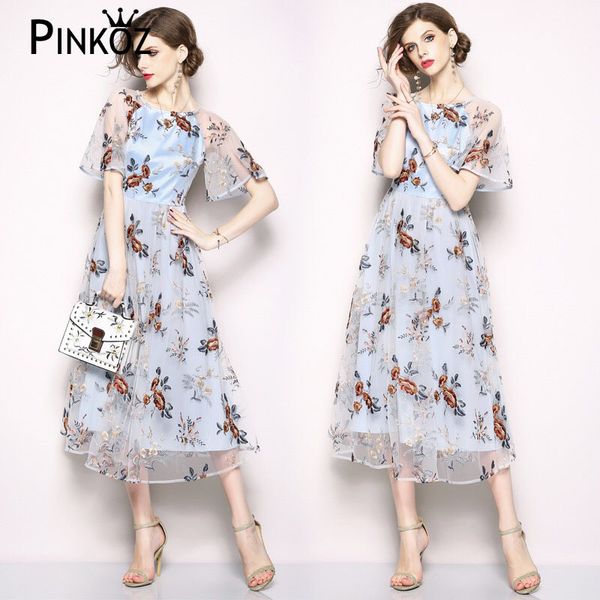 elegant summer maxi dress women light blue flower mesh dresses embroidery floral prairie chic drees beach vestidos mujer 210421, White
elegant summer maxi dress women light blue flower mesh dresses embroidery floral prairie chic drees beach vestidos mujer 210421, White